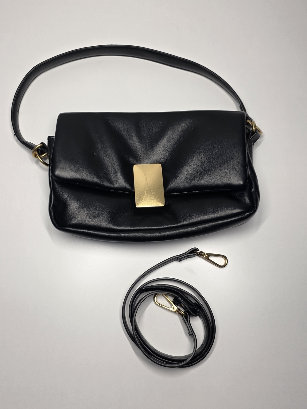 Black VEGAN Leather Shoulder Bag with Gold Hardware
